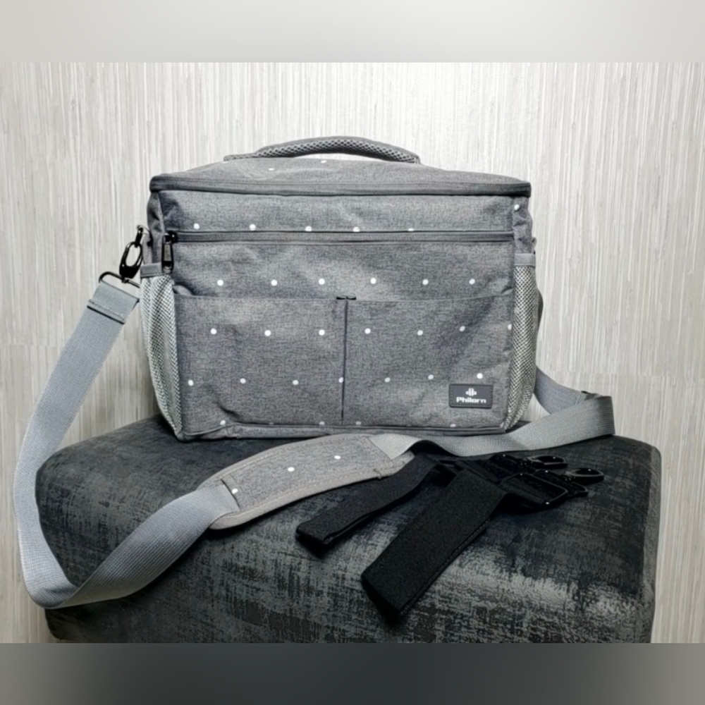 Insulated Baby Bag Stroller Car Diaper Organizer Gray White Polka Dots Unisex - Picture 5 of 10